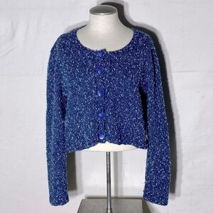 Vintage 90s Y2K Blue Textured Knit Cropped Button Up Cardigan Sweater S